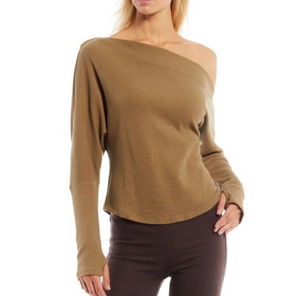 Free People Fuji Off Shoulder Thermal Top in Earth Seed - Picture 5 of 6
